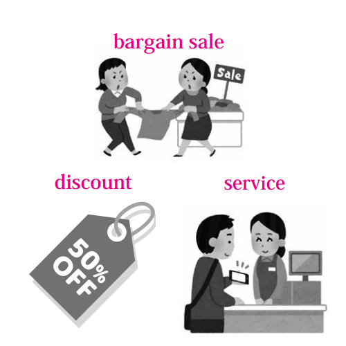 English Words Used in Japanese (bargain sale, discount, service)