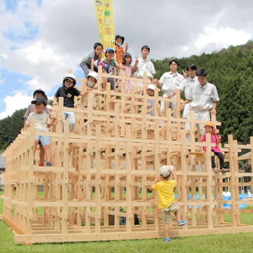 Wooden Jungle Gym Made by a Traditional Construction Method