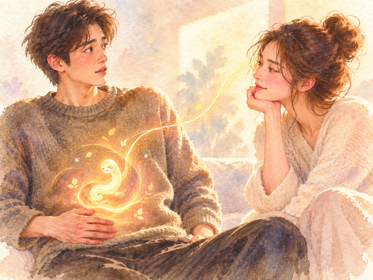 Illustration of a couple discussing the worm in the belly