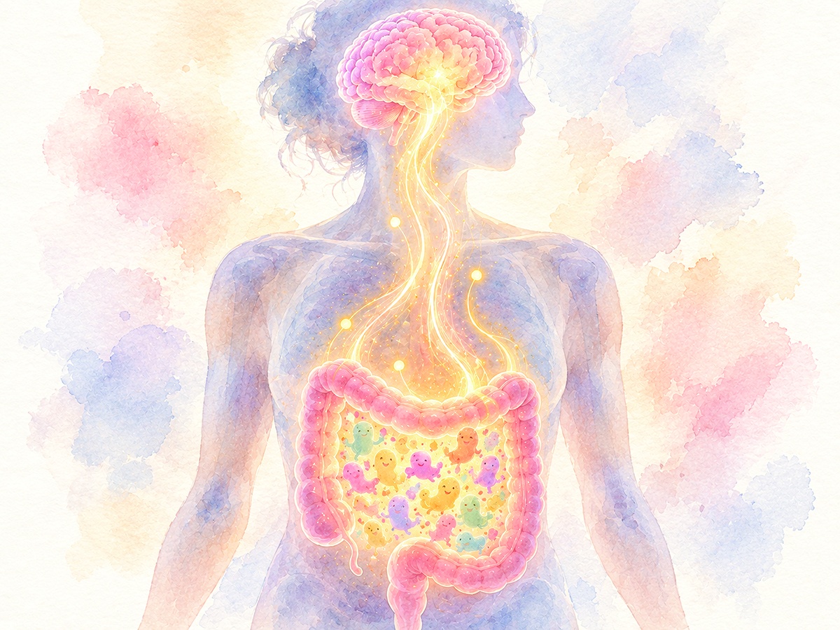Illustration of signals travelling between the gut and the brain