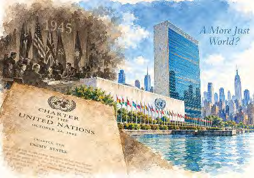 国連憲章と国連本部を組み合わせた誌面のイラスト