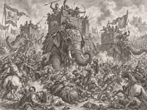 Elephants on an ancient Indian battlefield