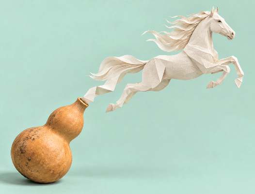 A horse emerges from a gourd — November 2026 Voice-Word Art